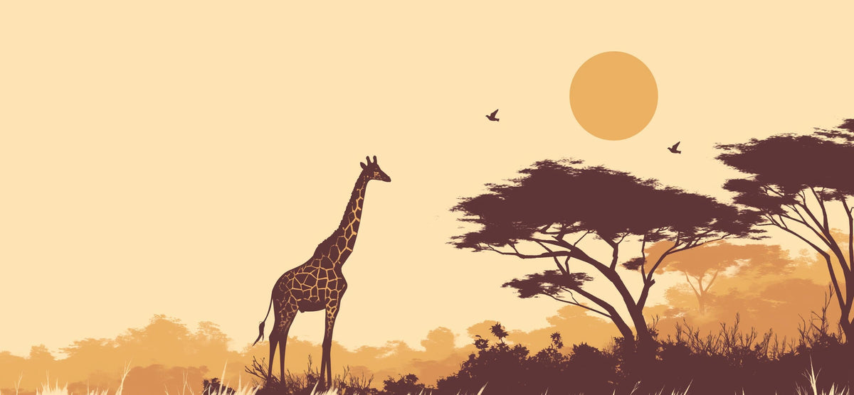 Papier peint girafe coucher de soleil savane