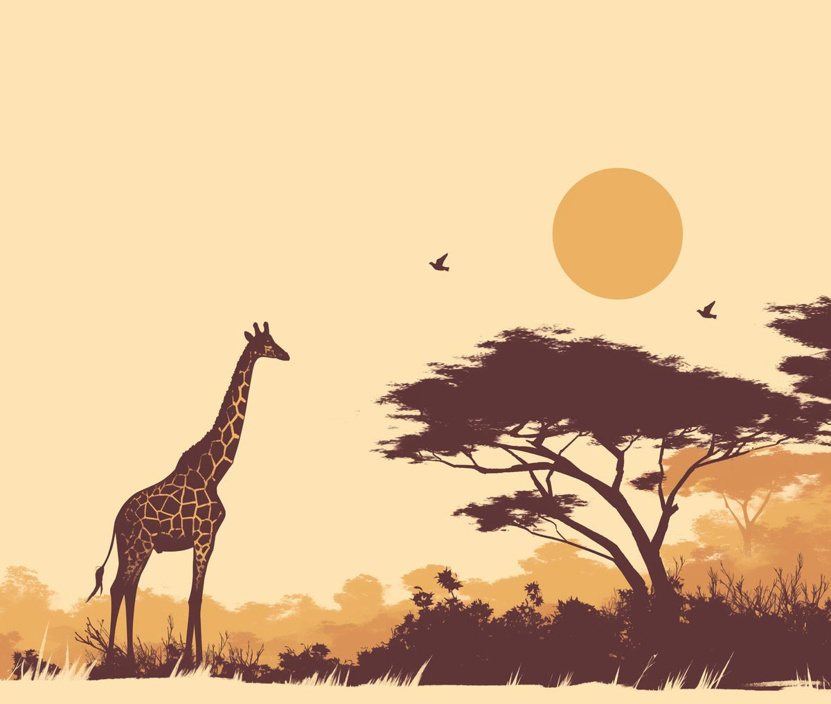 Papier peint girafe coucher de soleil savane