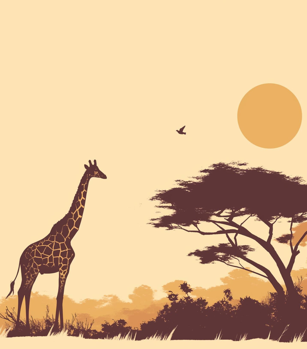 Papier peint girafe coucher de soleil savane