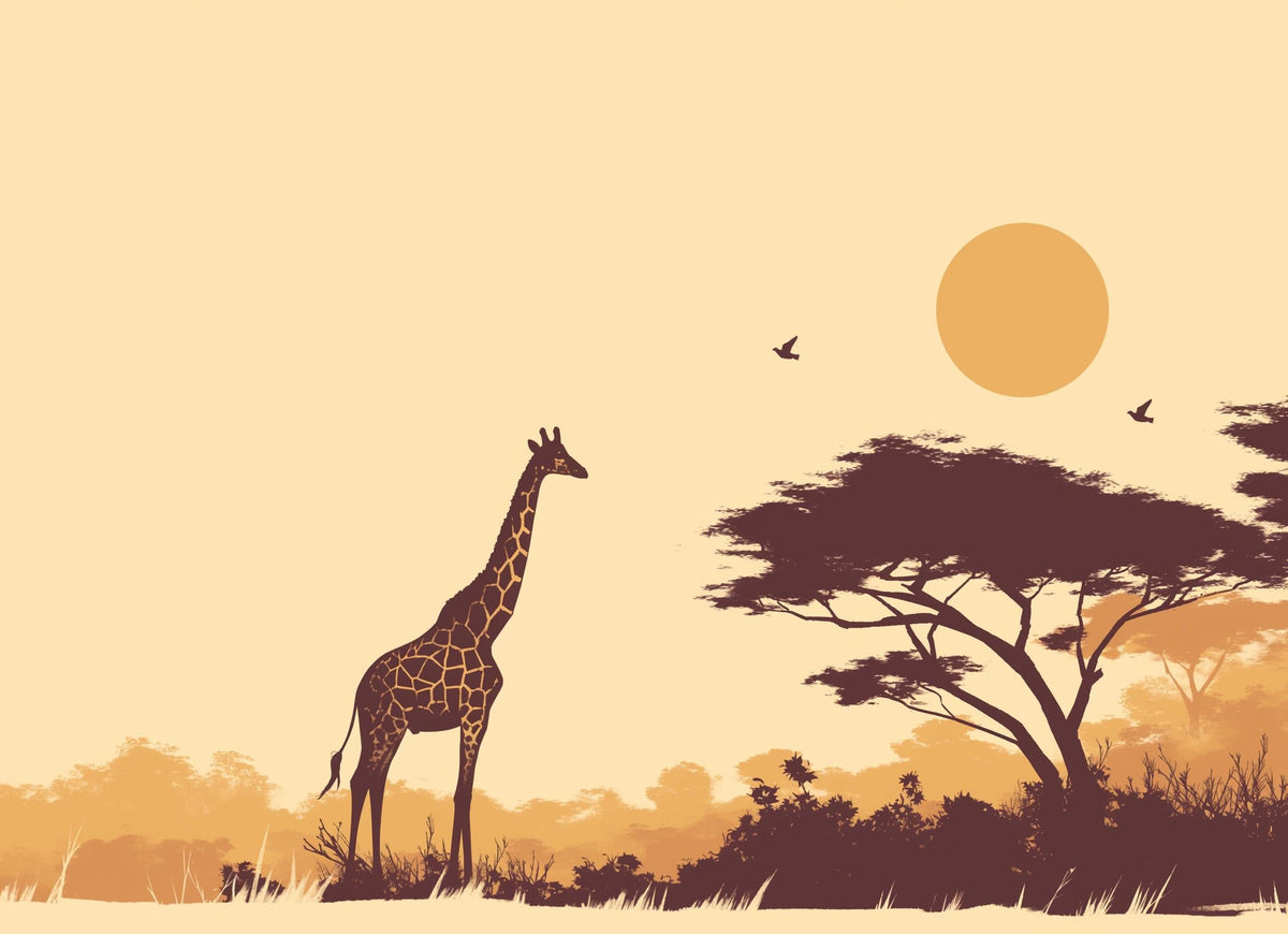 Papier peint girafe coucher de soleil savane