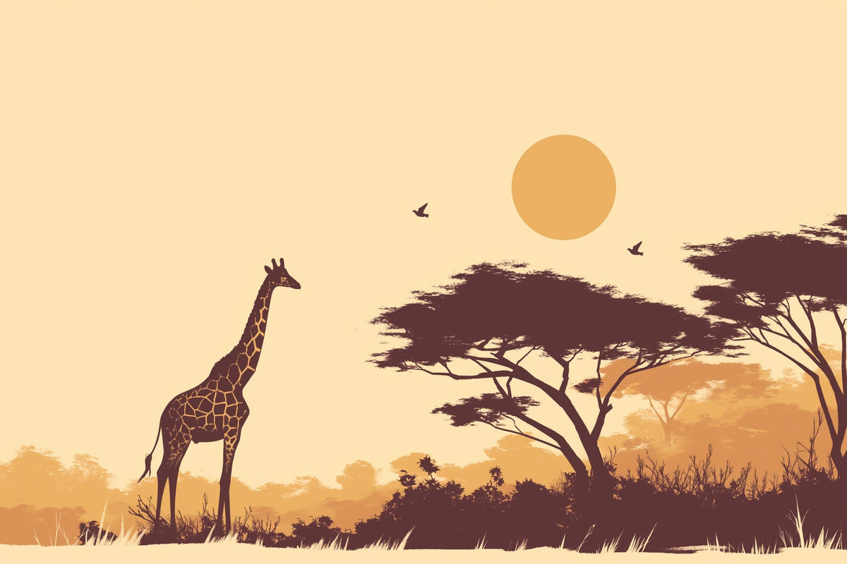 Papier peint girafe coucher de soleil savane