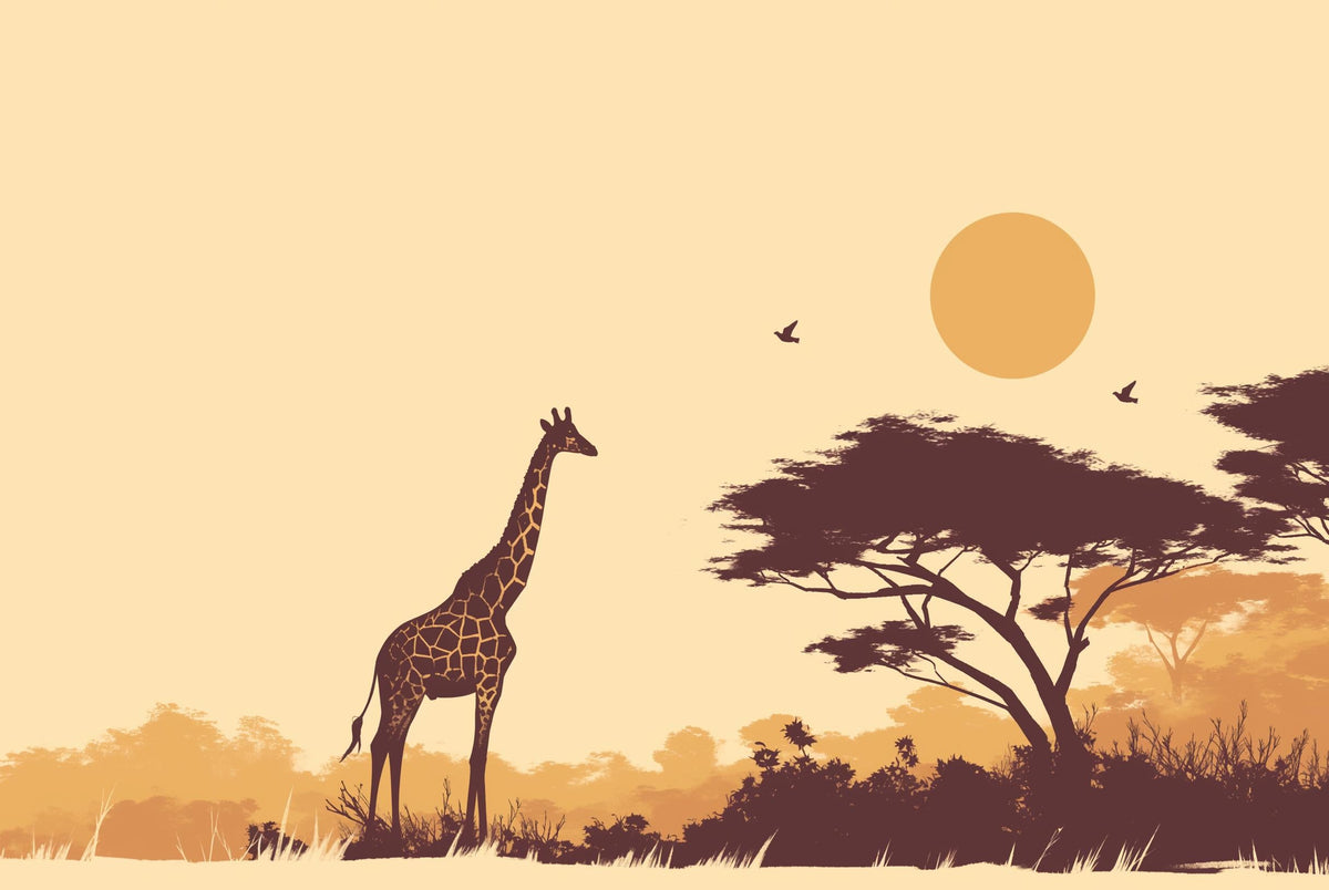 Papier peint girafe coucher de soleil savane