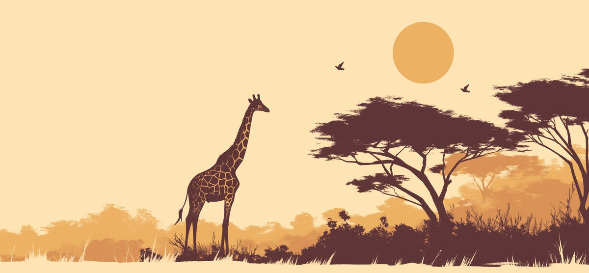 Papier peint girafe coucher de soleil savane