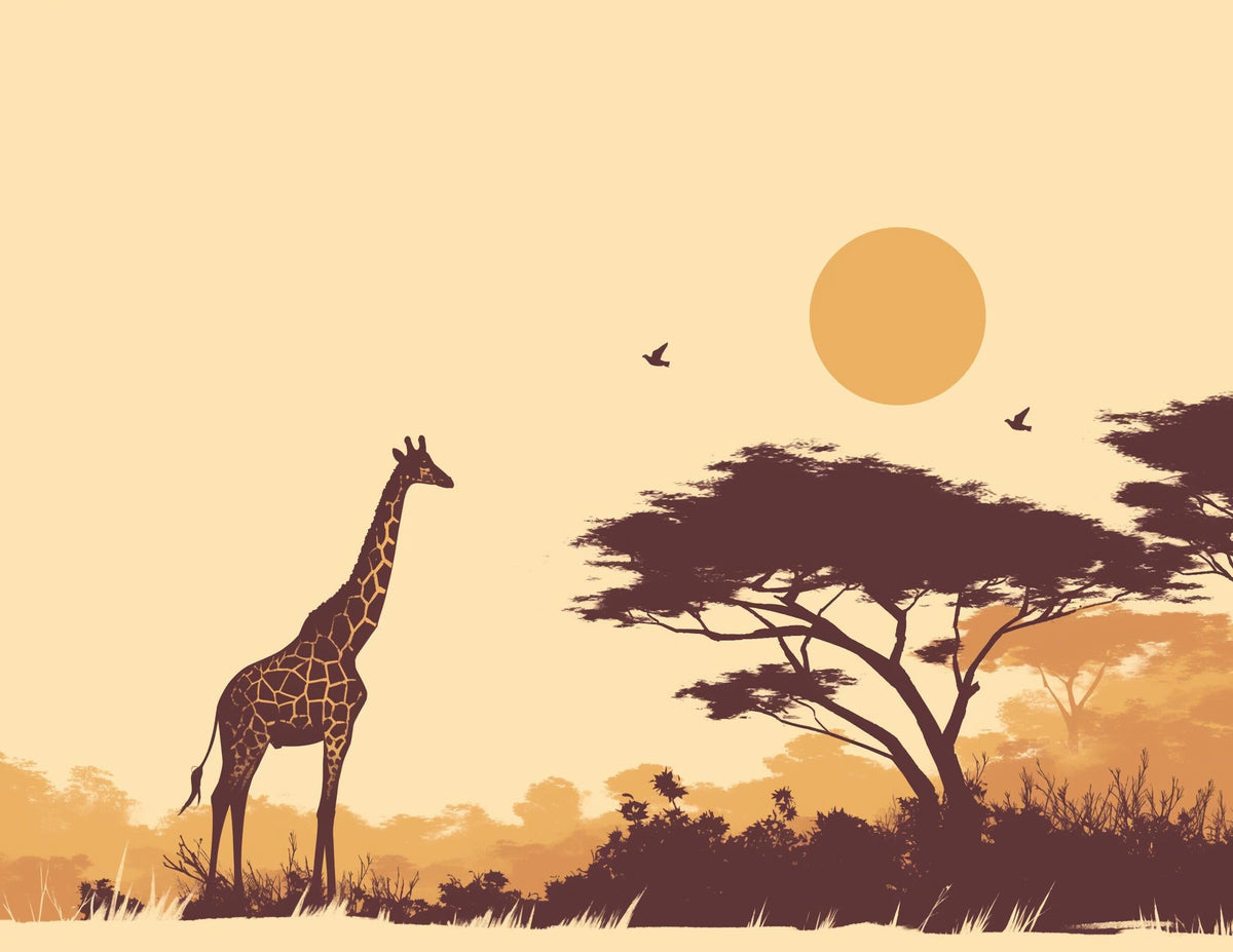 Papier peint girafe coucher de soleil savane