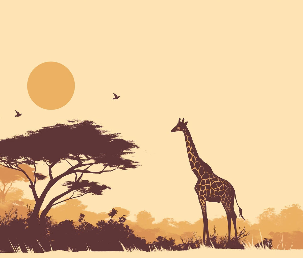 Papier peint girafe coucher de soleil savane