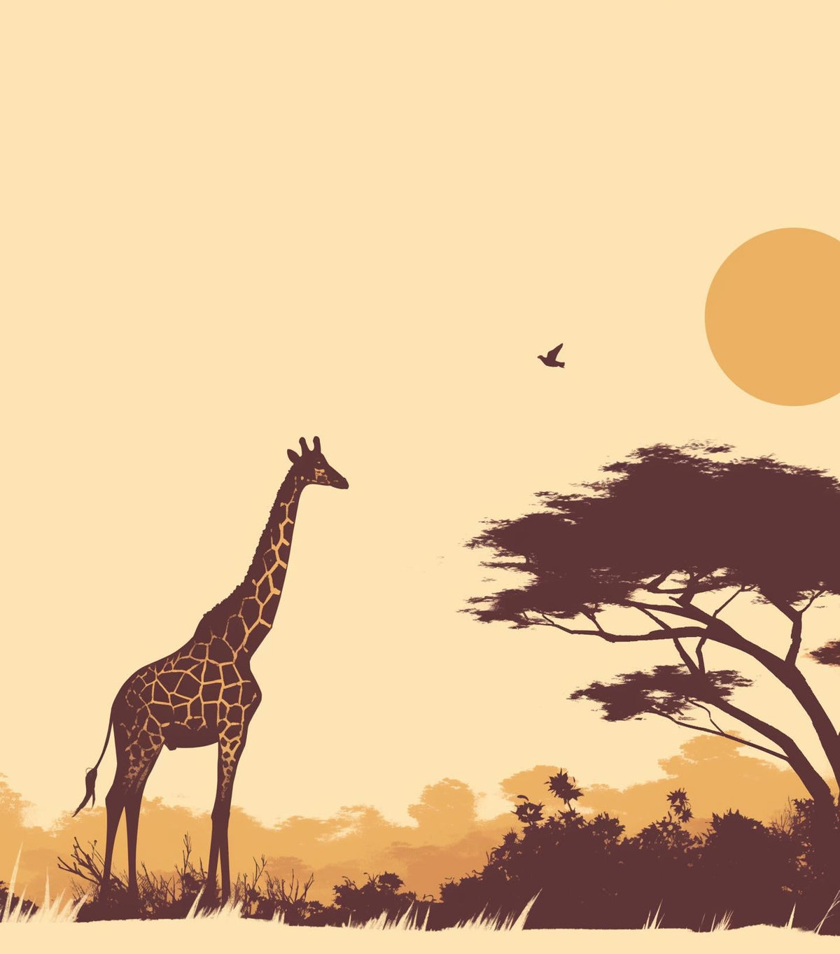 Papier peint girafe coucher de soleil savane