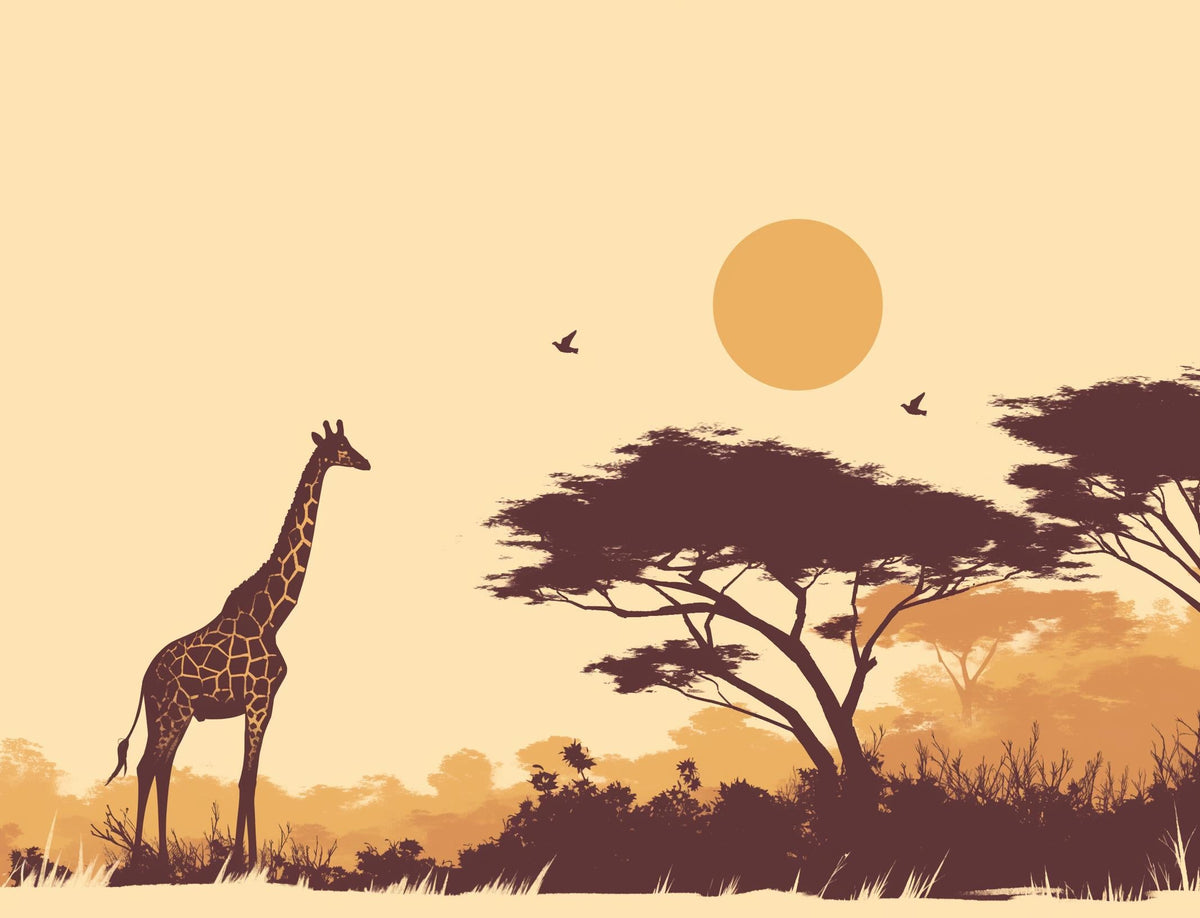 Papier peint girafe coucher de soleil savane