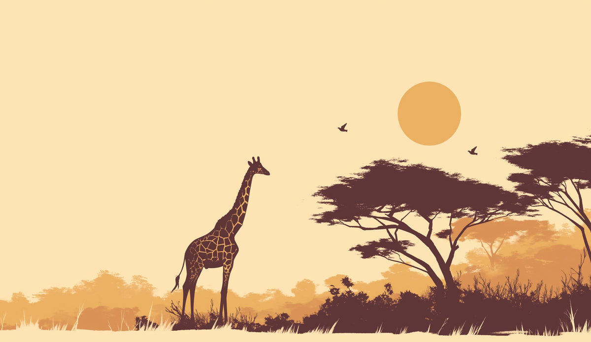 Papier peint girafe coucher de soleil savane