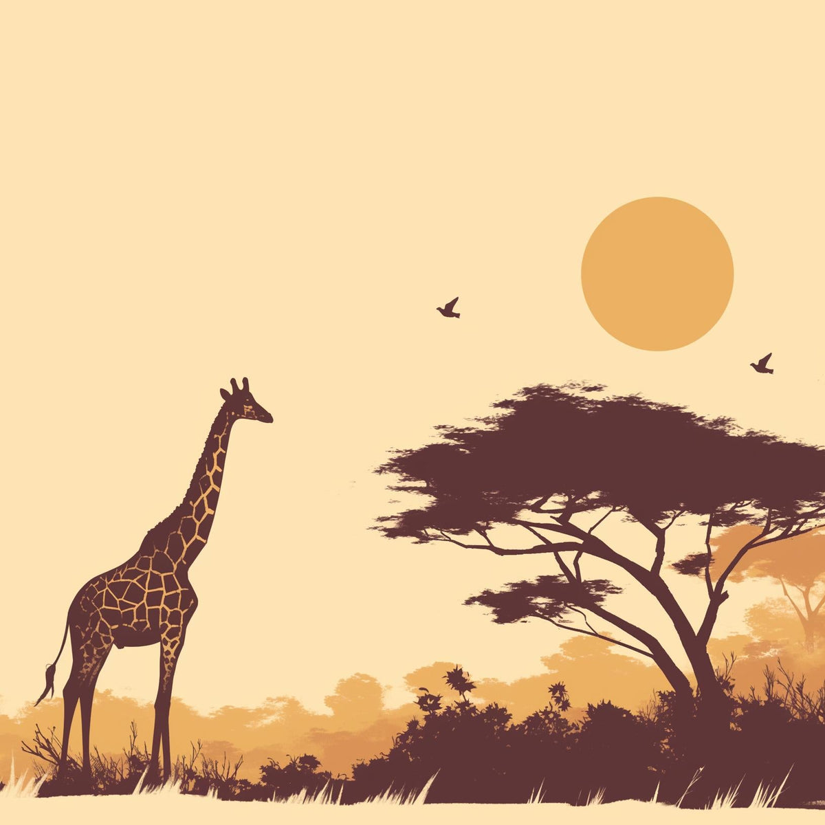 Papier peint girafe coucher de soleil savane