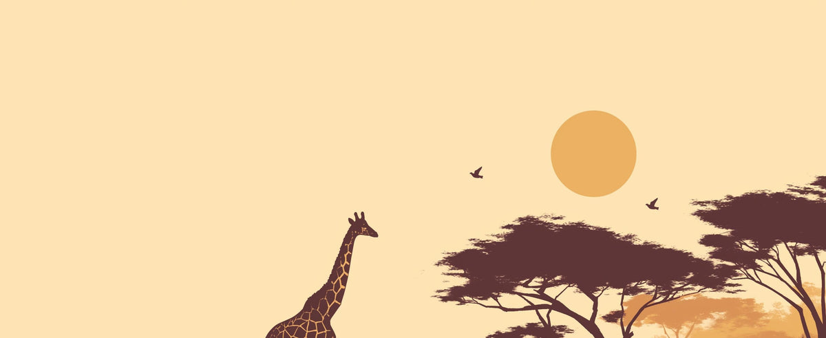 Papier peint girafe coucher de soleil savane
