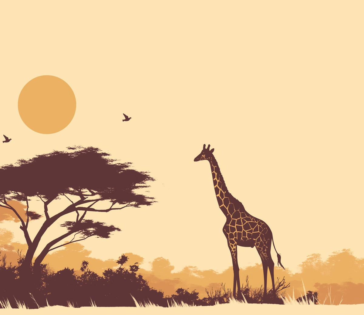 Papier peint girafe coucher de soleil savane