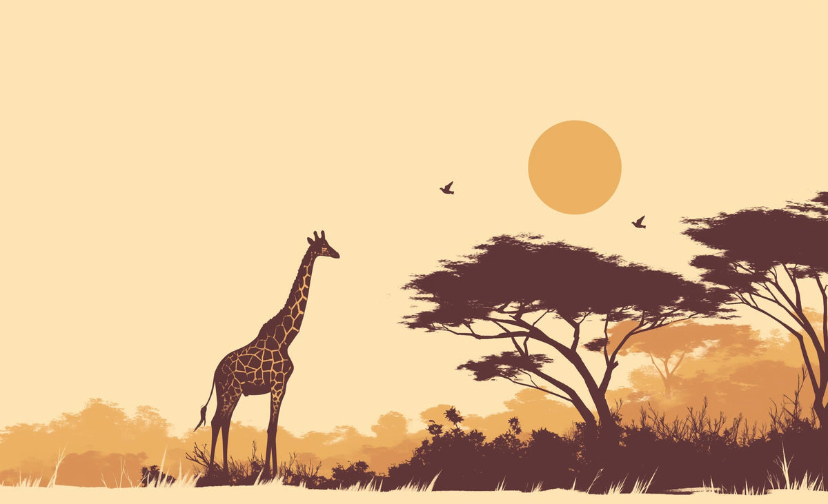 Papier peint girafe coucher de soleil savane