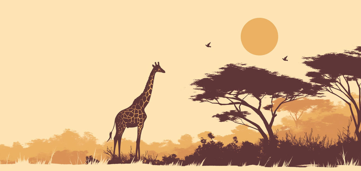 Papier peint girafe coucher de soleil savane