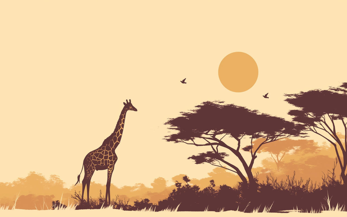 Papier peint girafe coucher de soleil savane