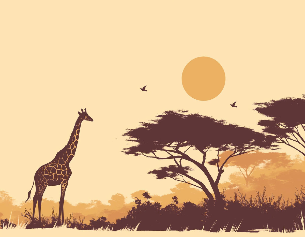 Papier peint girafe coucher de soleil savane