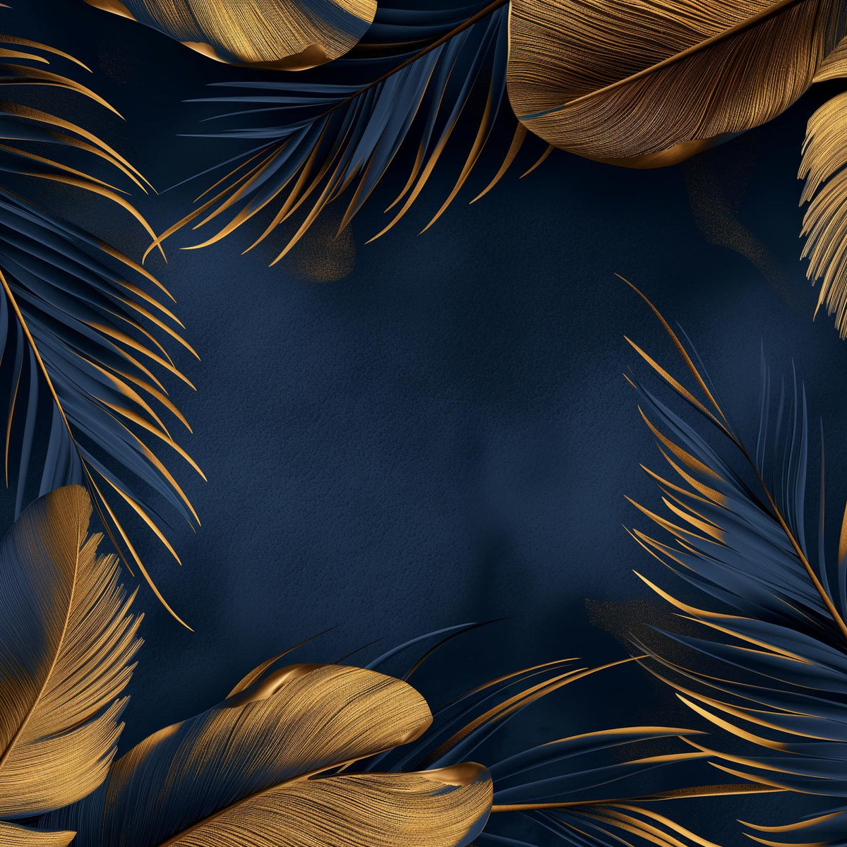 Papier peint plumes bleu et doré