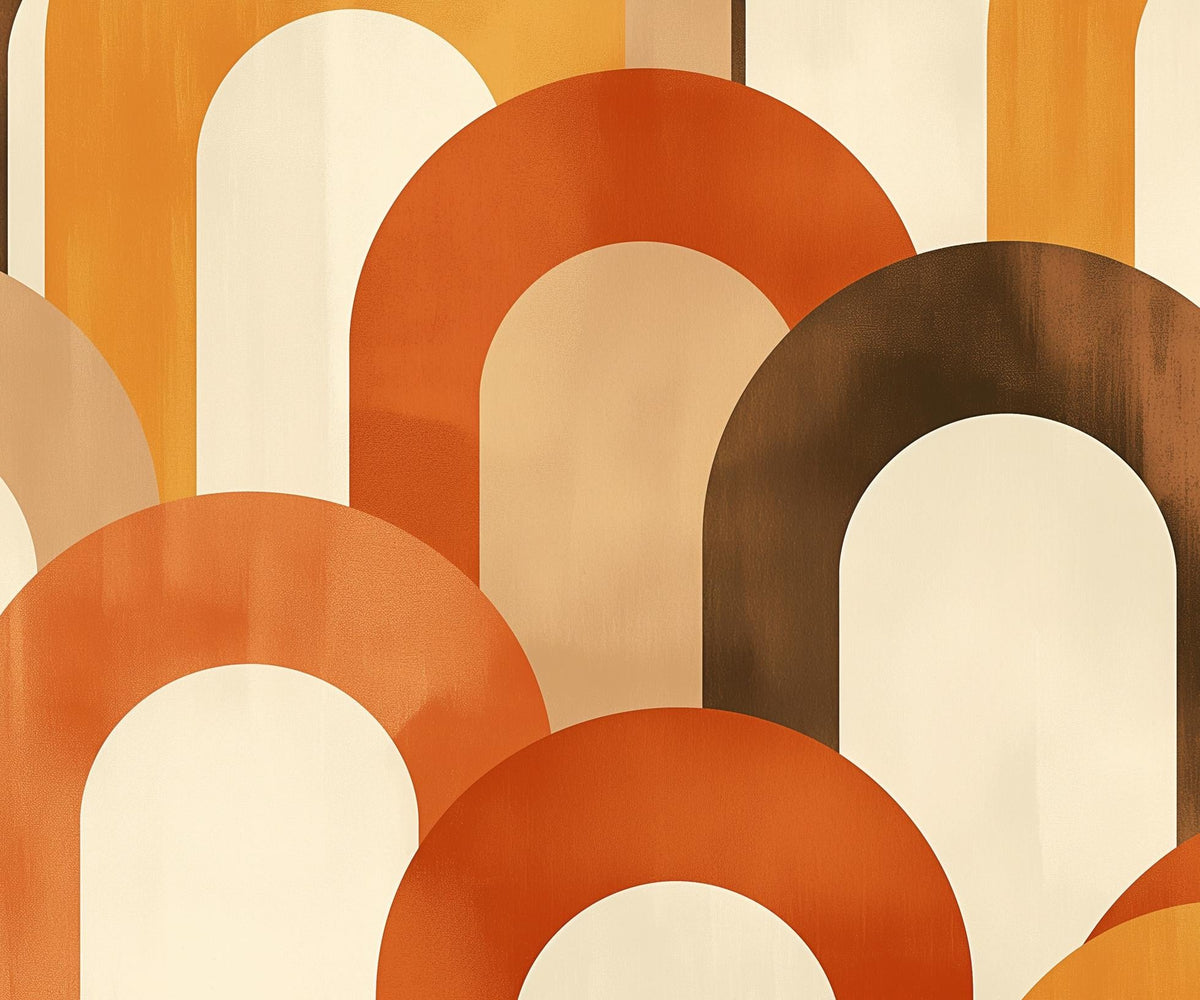 Papier peint trompe-l'œil arches tons chauds