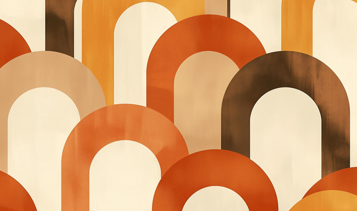 Papier peint trompe-l'œil arches tons chauds