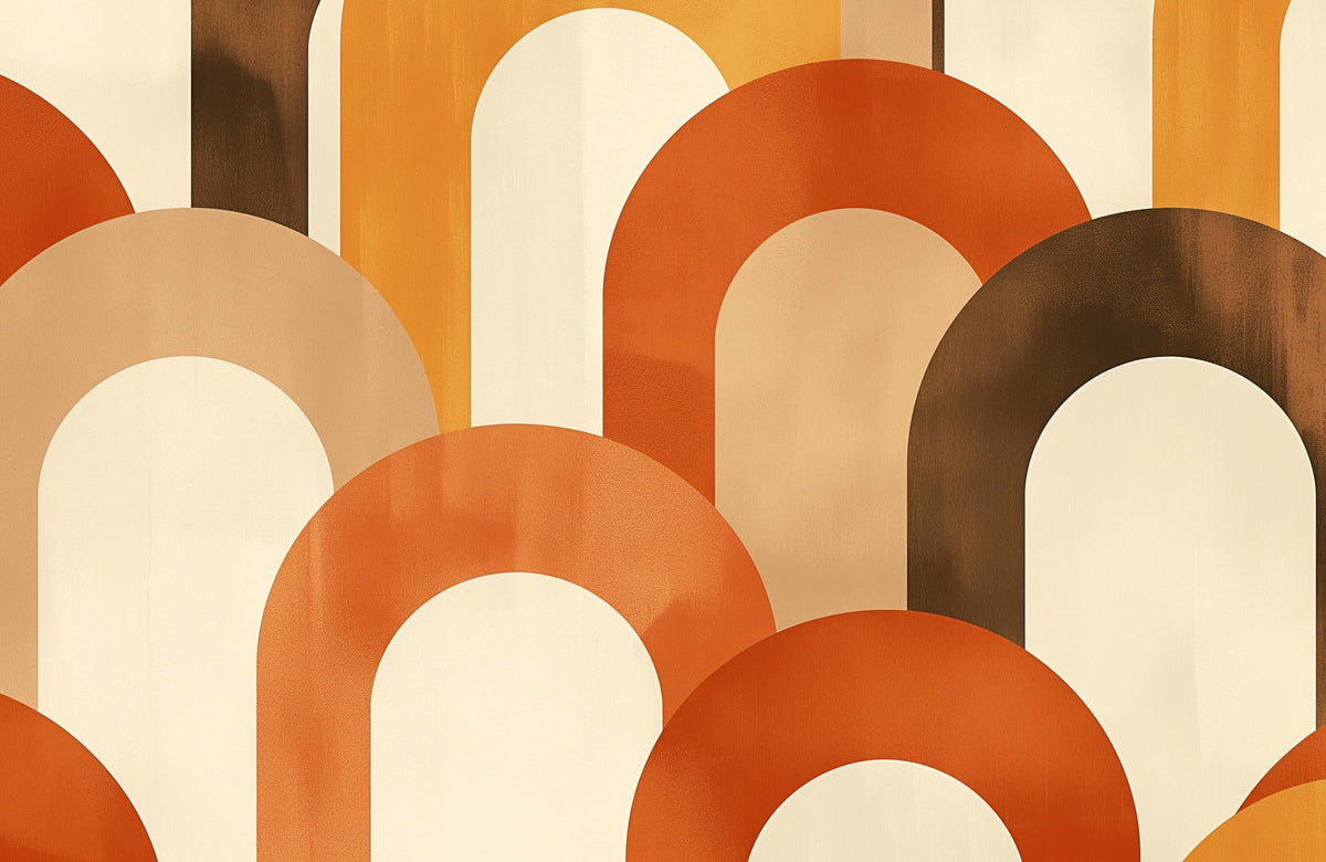 Papier peint trompe-l'œil arches tons chauds