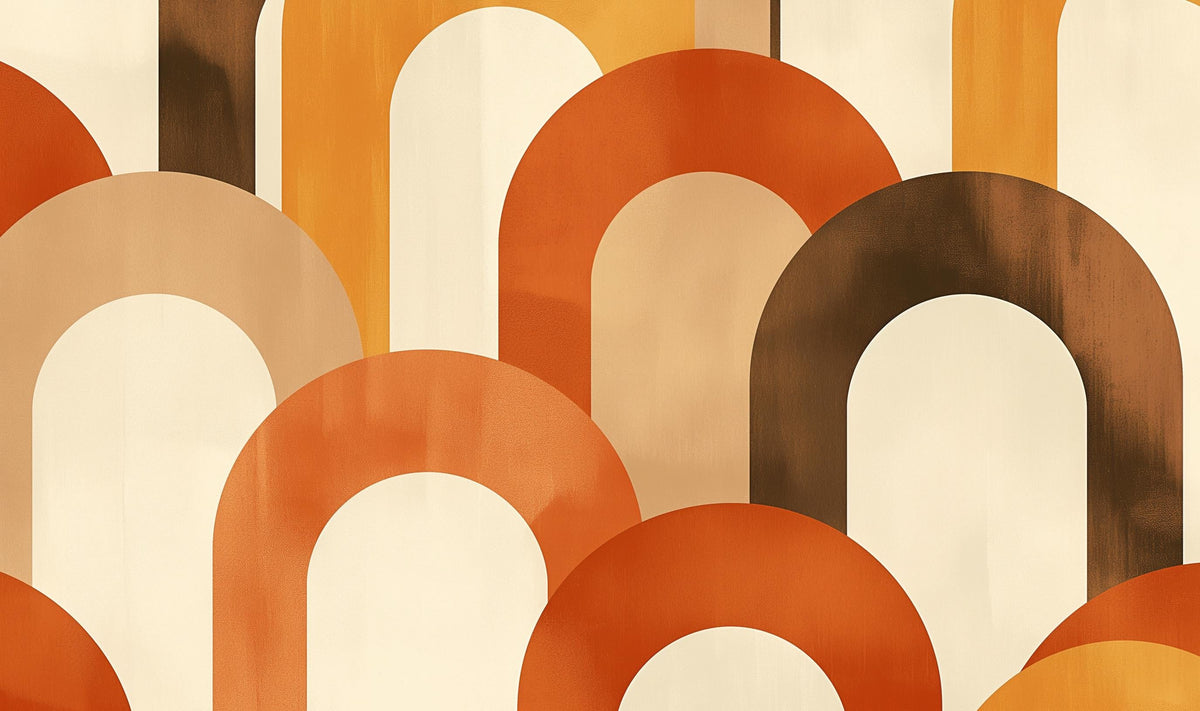 Papier peint trompe-l'œil arches tons chauds
