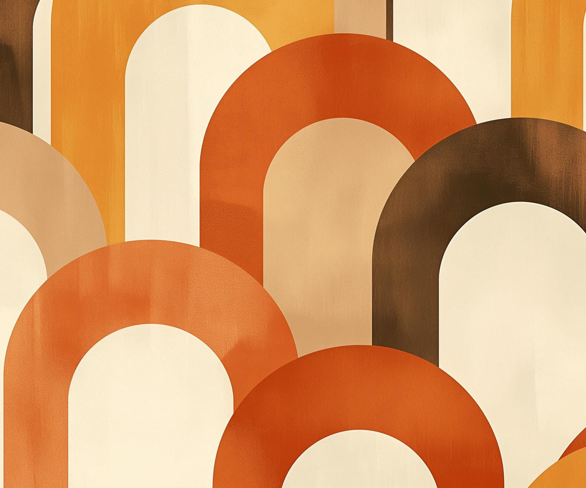Papier peint trompe-l'œil arches tons chauds