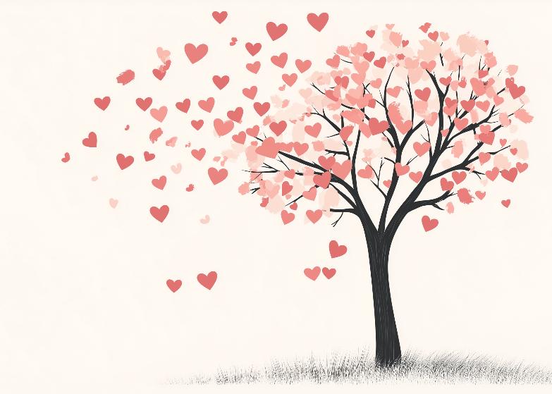 Papier peint arbre en cœurs romantique
