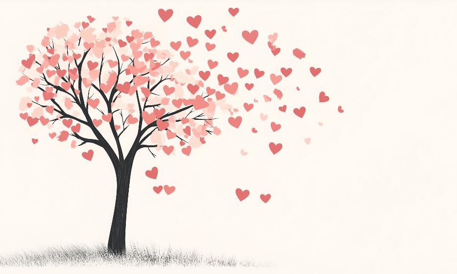 Papier peint arbre en cœurs romantique