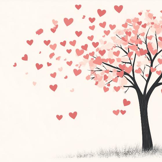 Papier peint arbre en cœurs romantique