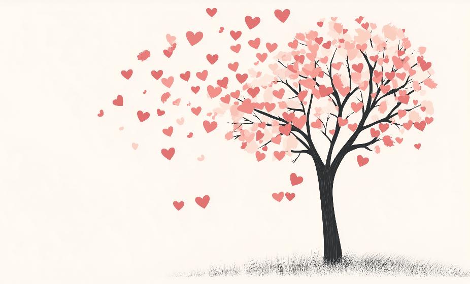 Papier peint arbre en cœurs romantique