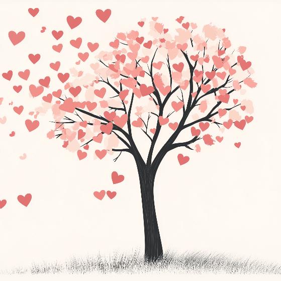 Papier peint arbre en cœurs romantique