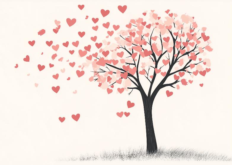 Papier peint arbre en cœurs romantique