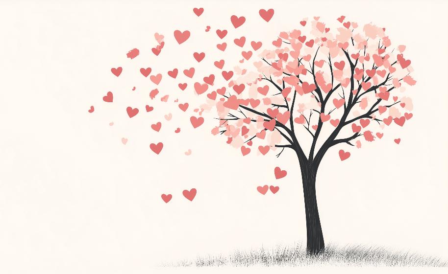 Papier peint arbre en cœurs romantique