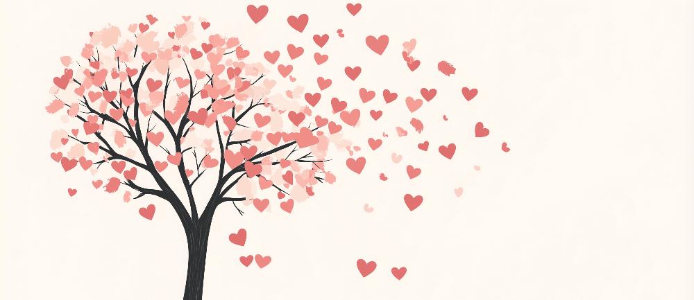 Papier peint arbre en cœurs romantique