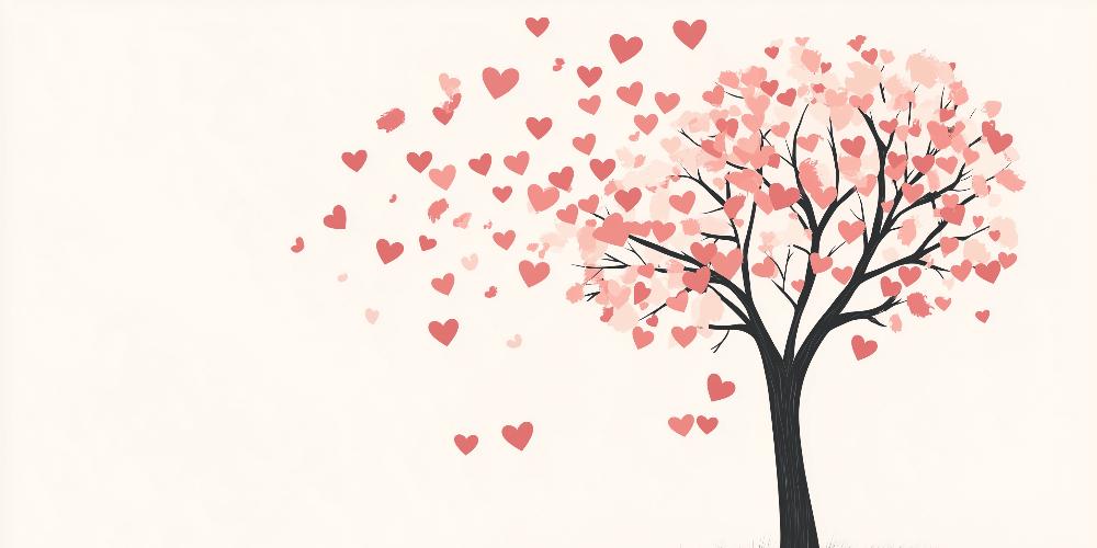 Papier peint arbre en cœurs romantique