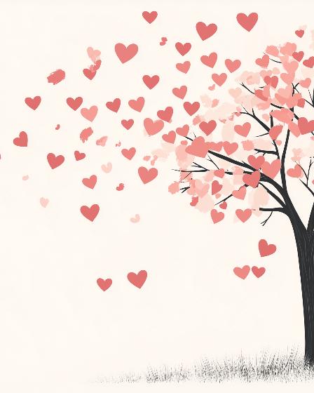 Papier peint arbre en cœurs romantique