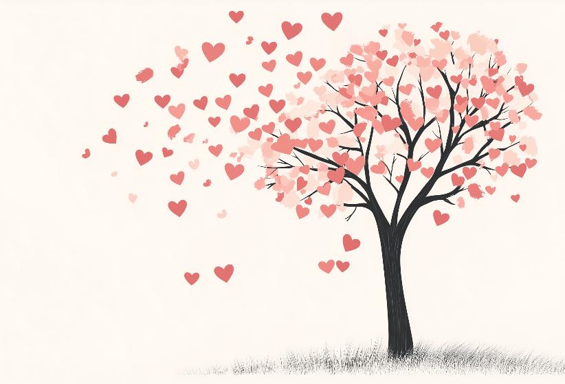 Papier peint arbre en cœurs romantique