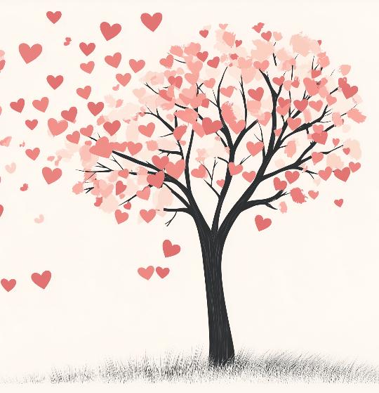 Papier peint arbre en cœurs romantique