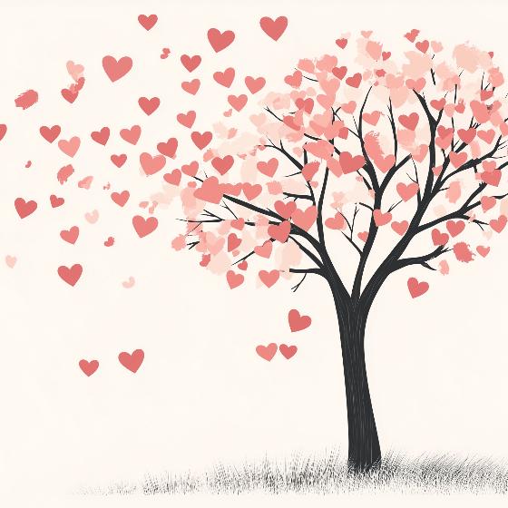 Papier peint arbre en cœurs romantique