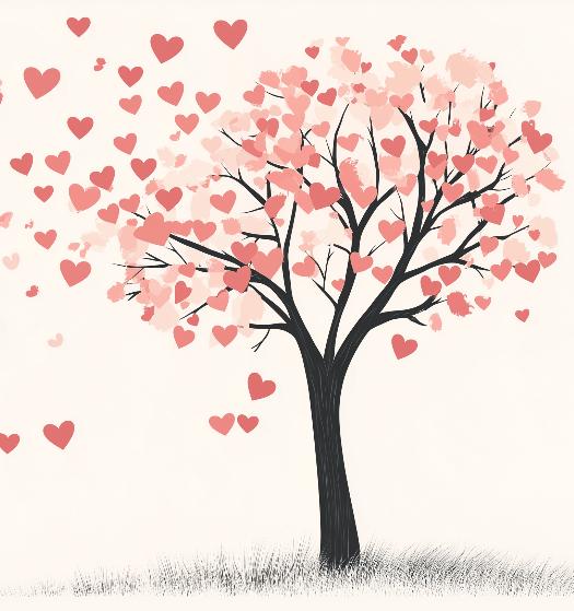 Papier peint arbre en cœurs romantique