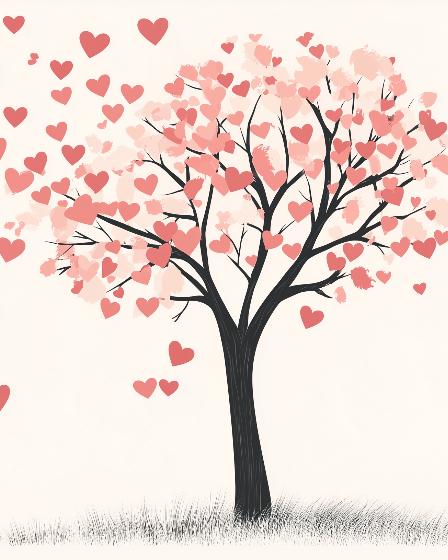 Papier peint arbre en cœurs romantique