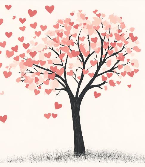 Papier peint arbre en cœurs romantique
