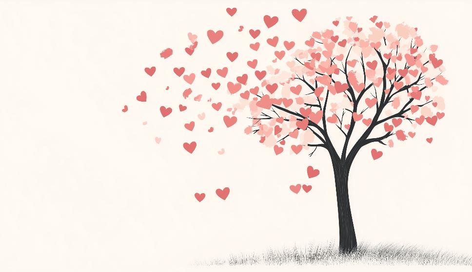 Papier peint arbre en cœurs romantique