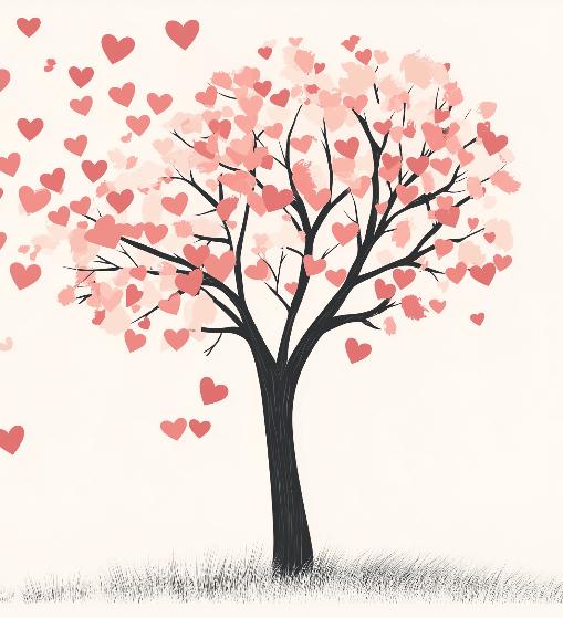 Papier peint arbre en cœurs romantique