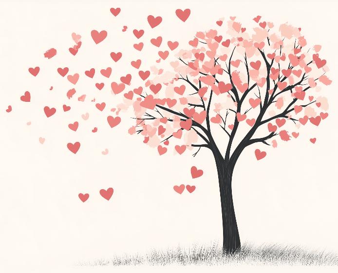 Papier peint arbre en cœurs romantique