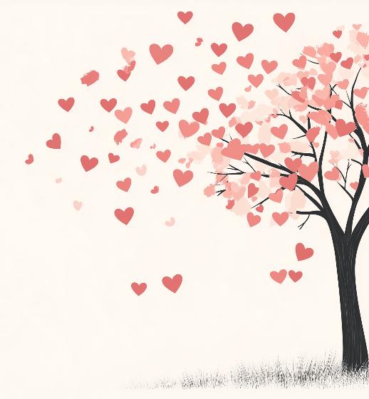 Papier peint arbre en cœurs romantique
