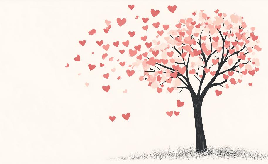 Papier peint arbre en cœurs romantique