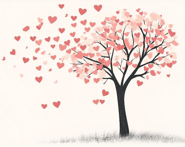 Papier peint arbre en cœurs romantique