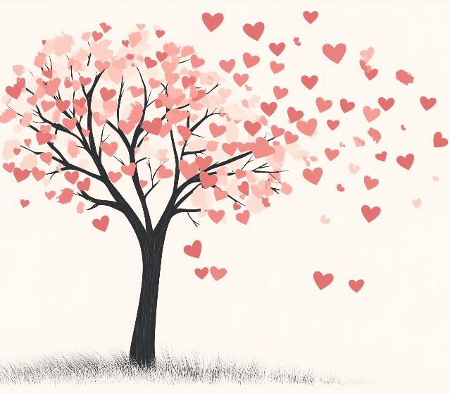 Papier peint arbre en cœurs romantique
