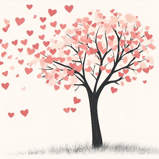 Papier peint arbre en cœurs romantique