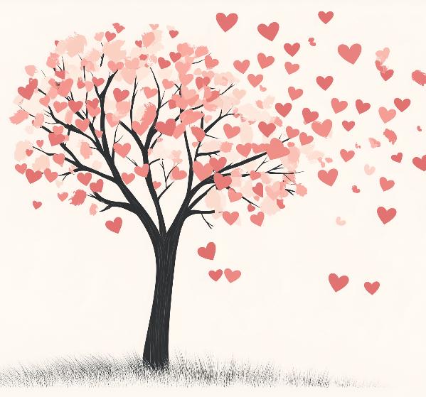 Papier peint arbre en cœurs romantique